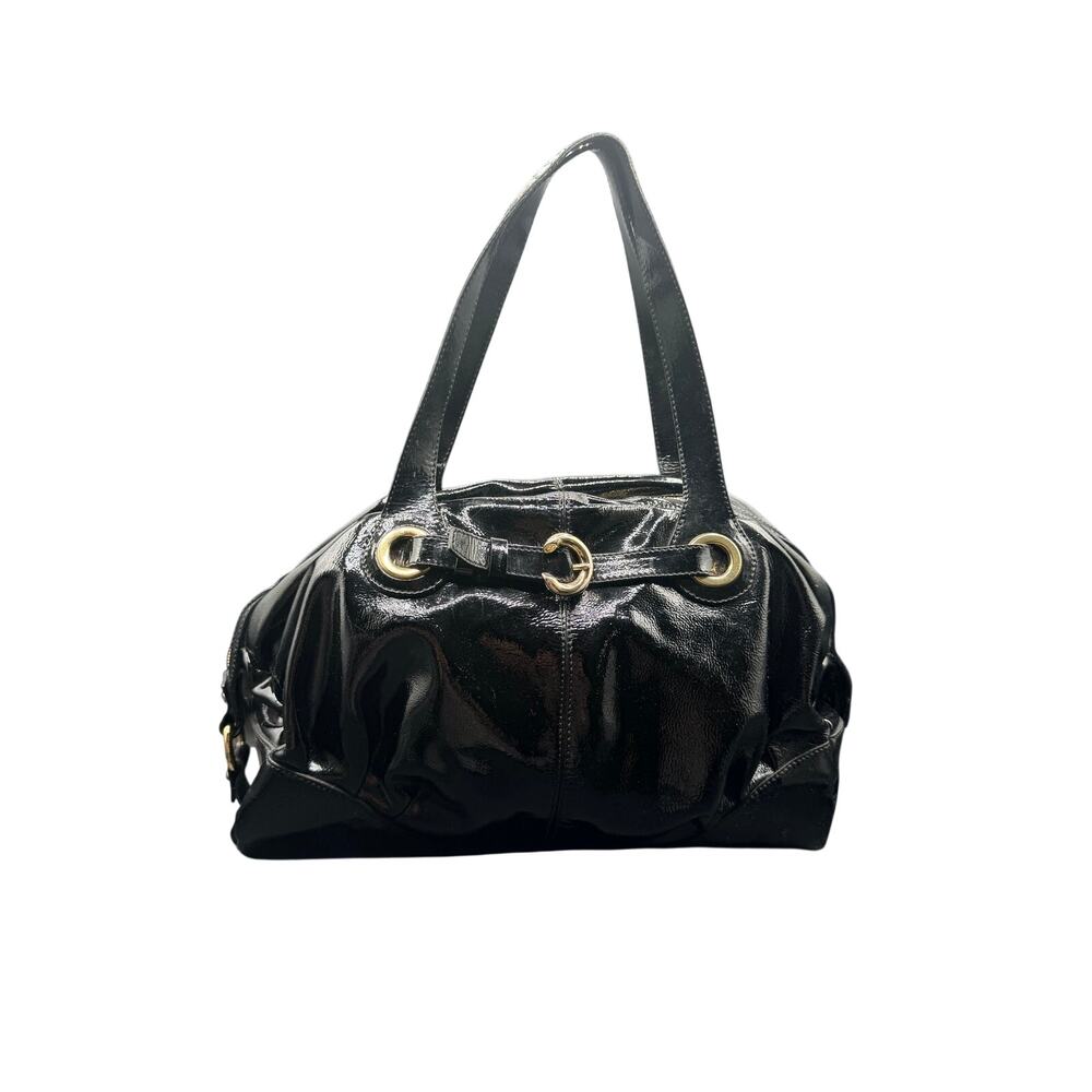 Francesco Biasia Black Patent Leather Shoulder Bag Gold Hardware